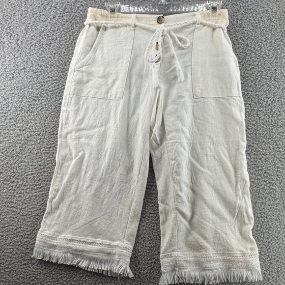Urban Romantics Linen Capri Pants With Fringe Hem & Rope Tie Waist Size Medium - Picture 1 of 9